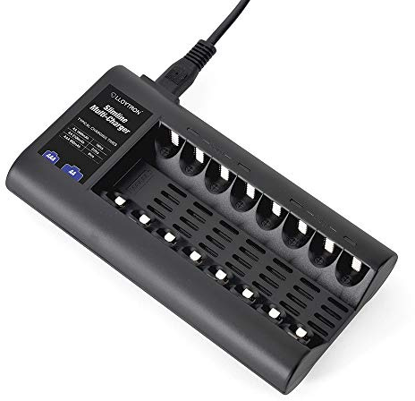 LLOYTRON Slimline 8 x AA / AAA Multi-Charger for NiMh / NiCd Rechargeable Batteries ? Charge 2 / 4 / 6 or 8 Batteries at Once ? B1507 - Black