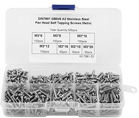 500 STÜCKE M3 Schrauben Selbstschneidende Halbrundschrauben Kreuzschlitz Halbrundschrauben Set Verschluss Sortiment Set mit Kunststoffbox(Stainless steel 304)