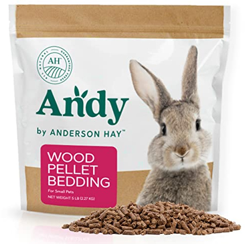 Andy Wood Pellet Bedding, 5 lb Bag, Premium Pine Pellets for Rabbits & Guinea Pig Bedding, Small Pets, Hamster, & Rabbit Litter