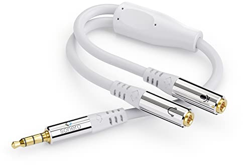 Sonero® adattatore per cuffie, cavo adattatore a Y, 1 spina da 3,5 mm a 2 prese da 3,5 mm, connessione cuffie e microfono a jack, bianco, 0,25 m
