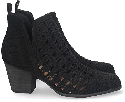 shoes&blues.es 65914-Botin de Tacon para Mujer, con Tiras Trenzadas, de Punta Fina, y Tobillo Abierto, Primavera Verano 2022. Talla 38 Negro