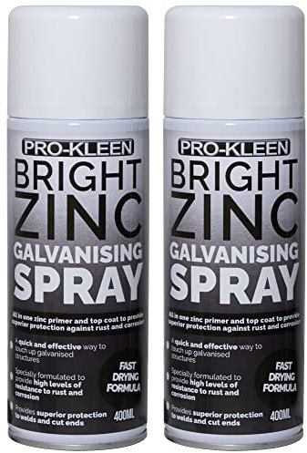 Pro-Kleen Bright Zinc Galvanising Spray Paint - 2-in-1 Primer and Top Coat - Prevents Rust and Corrosion - Protects Welding Joints and Cut Ends - Fast Drying Formula, 2 x 400ml