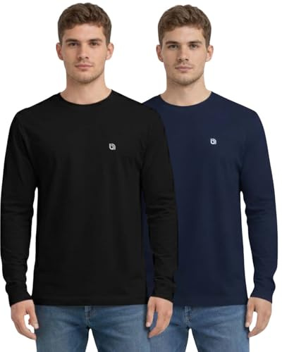 Bahob® 2 Pack Men's Long Sleeve T-Shirt Top Round Neck Full Sleeve T-Shirt Soft Cotton S-XXXL