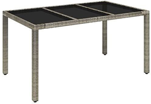 vidaXL Mesa de Jardín Superficie Tabla Mueble Mesita de Exterior para Cocina Terraza Jardín Comedor de Vidrio Ratán PE Gris 150x90x75 cm