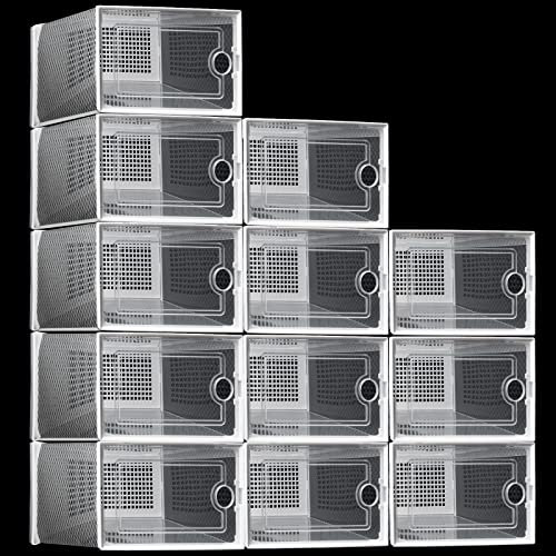 ASelected Clear Plastic Shoe Box 12 Pack - Stackable Storage Organizer with Lids for Trainers, Folding Containers for Sneakers