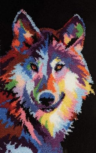 YOOTOM Kit de Tapis de Crochet à Point Noué di Loup Coussin au Crochets à Loquet Bricolage, Création de Tapis à Crocher pour Adultes et Enfants, Modèle de couleur pré-imprimé, 50x38cm