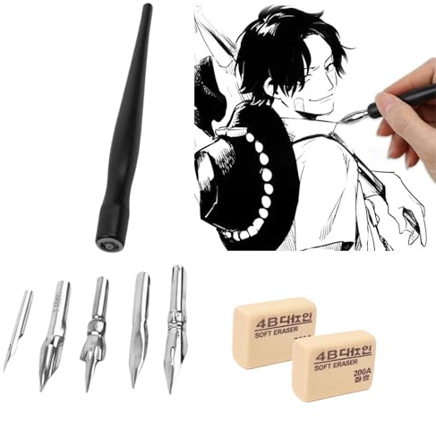 Cutiolly Set Pennini per Calligrafia,Pennini per Manga,Penne per Fumettisti,Manga Comic Penne Pennino Set,Pennino China,Set di Penne a Immersione per Disegno Artistico,Penne a Inchiostro per Manga