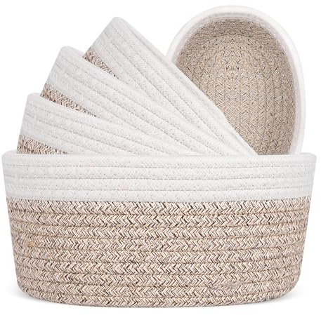 Verdenu Cestini Portaoggetti, 5 Cestino in Corda di Cotone, Cestini Bagno Portaoggetti con Manici, Cestino Portaoggetti Intreciato per Bagno