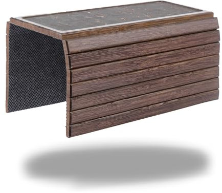 DETOR Couch Arm Tray with Retro Cork Pad, Brown-Stained Bamboo Finish, Enhanced Non-Slip Bottom, Sturdy Bamboo Slats, Fits Armrests 4.6 and Wider