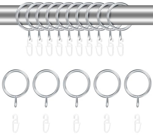 24 Sets Sterling Metal Curtain Hooks & Rings, 24 Sliding Eyelet Hooks for Curtain Rods