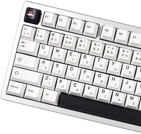Minimalist White on Black Janpanese Keycaps, 147 Keys PBT Keycaps 75 percent, Cherry Profile Custom Keyboard Keycap Set for ASIN/ISO Layout