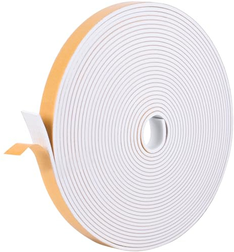 Kikerike Self Adhesive Foam Tape Weatherstrip 1in x 1/8in x 40Ft High Density Foam Insulation Strips Seal Weather Stripping with Strong Adhesive for Door and Window Sound Isolation Soundproofing