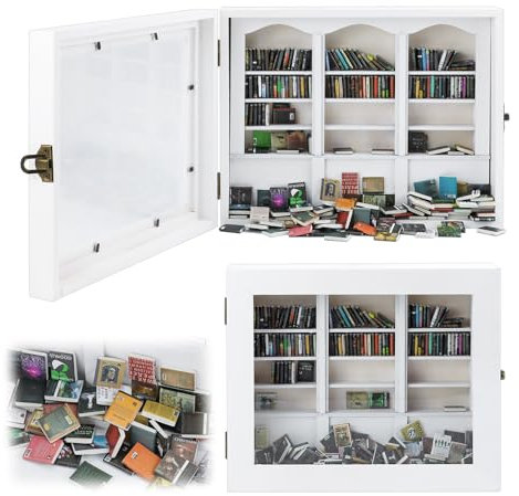 Bücherregal für Ängste,Miniatur Bücherregal Möbel,Kreatives Miniaturbücherregal für Puppenhäuser Holzdesign Stressabbauendes Geschenk für Bücherliebhaber Dekoratives Anti-Angst-Ornament (Weiß)