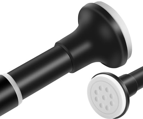 Black Shower Curtain Pole, 72-146 cm No Drilling Adjustable Tension Shower Curtain Poles for Bathroom, 1 Inch Diameter Stainless Steel Metal Shower Rod, Anti-Slip, No Rust
