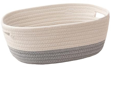 Cesta de almacenamiento de cuerda de algodón tejida, cestas tejidas con asas para almacenamiento de juguetes, pequeñas cestas de almacenamiento para toallas, libros, baño, organización de guardería