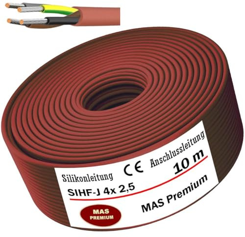 MAS Premium 5 – 160 m, cavo di collegamento in silicone, per sauna, SIHF-J, 4 x 2,5, filo fine, flessibile, per dispositivi in cui alte temperature (10 m)