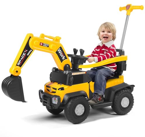Quad eléctrico para niños, coche eléctrico para niños, con función de avance, retroceso, luz, reproductor de música MP3, vehículo infantil con caja de almacenamiento (excavadora amarilla)