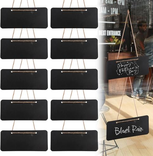 10 Pièces Tableaux Noirs à Suspendre 18 x 8cm Ardoises en Bois avec Corde de Jute Tableaux Craie Effaçables Réutilisable Stylé et Élégant pour École Restaurant Café Mariage Fête Décoration Messages