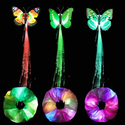 URAQT Ensemble Accessoire de Coiffure Lumineux,3 Pièces Couronne de fleurs Corde à Cheveux LED,3 Pièces LED Fiber Optic Lights Up Multicolor Hair Barrettes pour Festival de Mariage,Noël
