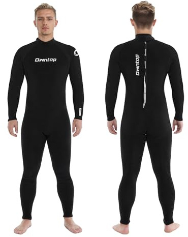 Owntop Muta da uomo e da donna, 3/2 mm, lunghezza intera, in neoprene con cerniera posteriore, per surf, snorkeling, colore nero, taglia 3XL
