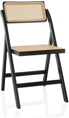 hjh LIVING Sedia pieghevole in bambù con treccia viennese Tudela, sedia pieghevole in legno di bambù, portata 130 kg, schienale girevole a 360°, colore nero/marrone