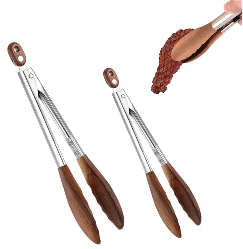 Wooden Tongs For Cooking,Walnut Wooden Kitchen Tongs For Salad Tossing And Serving Food,Smooth Locking & Hanging Cooking Utensils Set,11.82'',15.35''(2 Pcs)