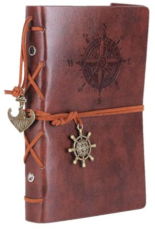 Leather Notebook - A6 Binder Journal | Small Refillable Notepad For Writing Drawing Sketchbook, PU Personal Organizer Pocket Diary Planner Travel Stationery Brown Cover Loose Leaf Paper Set