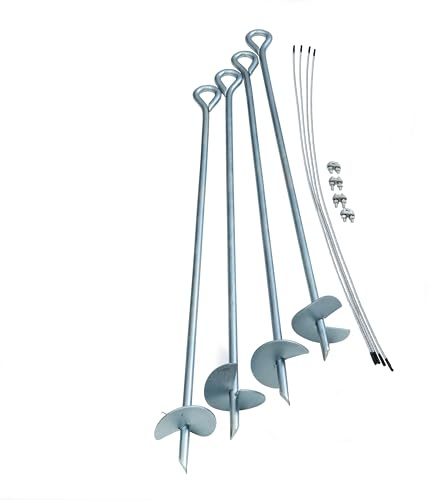 ShelterLogic ShelterAuger 4-Piece 30-Inch Reusable Heavy Duty Steel Earth Auger Anchor Kit with 4 Clamp-on Wire Tie-Downs for Anchoring Shelters, Canopies, and Instant Garages, Silver