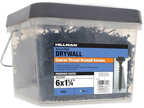 The Hillman Group 967623 6 x 1-1/4-Inch Coarse Thread Drywall Screw Phillips Drive, 8000-Pack