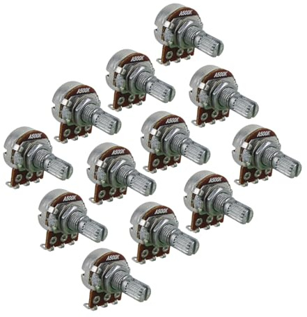 FLEOR A500K Mini Potentiometer Audio Taper Pots with Bayonet L15mm Short Split Shaft for Electric Bass Guitar Control Tone Volume Parts, Pack of 12PCS