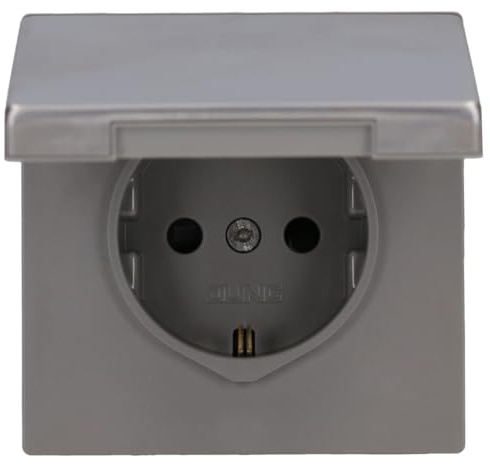 Jung Schuko Steckdose 16 A 250 V mit Berührungsschutz und Klappdeckel Serie LS Edelstahl, 1 Stück, ES 1520 KIKL