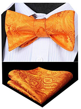 HISDERN Papillon da uomo Arancio Paisley Accessori e fazzoletto set Floreale Papillon e Tasca Quadrata Cravatta a Farfalla elegante per Feste di Matrimonio