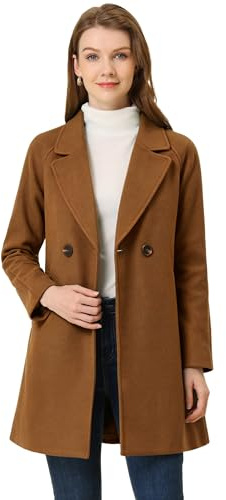 Allegra K Cappotti invernali da donna con risvolto doppiopetto raglan, Marrone, Large