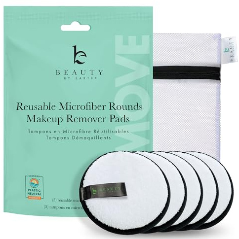 Reusable Microfiber Makeup Remover Pads - Pack of 5 Face Wipes for Women to Remover Make Up, For Face Makeup or as Eye Makeup Remover, Includes Small Laundry Bag for Washable Cleansing Pads (1 pack)