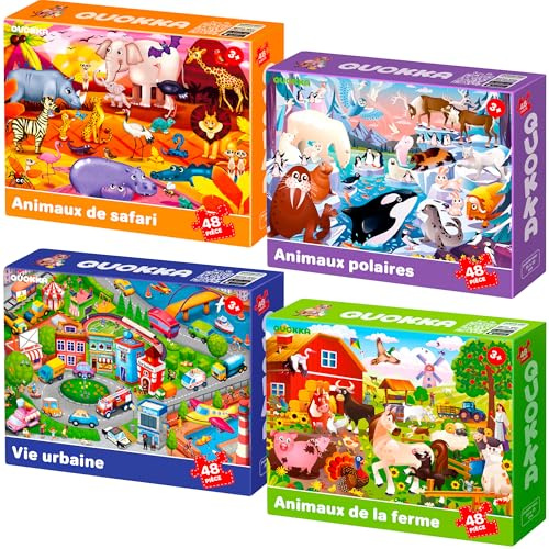 QUOKKA Puzzles for Kids Ages 4-6 – 4 x 48 Pieces Jigsaw Puzzles for Toddlers 2-4 – Children's Game Ages 3-5 for Learning Farm Animals – Educational Preschool Toy for Boys and Girls 4-8 Years Old