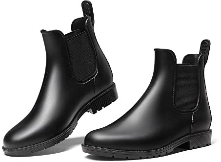 DREAM PAIRS Wellington Boots Women Ankle Ladies Wellies Short Chelsea Booties Waterproof Rain Boots Black Size 6 UK SDRB2201W-E