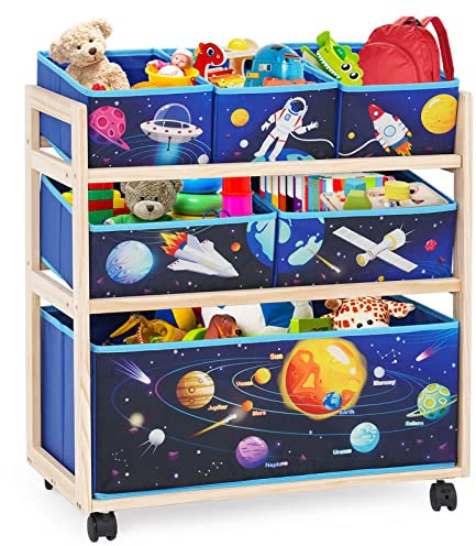 HOMCENT Kinder Spielzeug Organizer mit Rädern und 6 Aufbewahrungsbehältern mit großer Kapazität zur Aufbewahrung von Spielzeug für Kinderzimmer, Jungenzimmer, Stern Thema