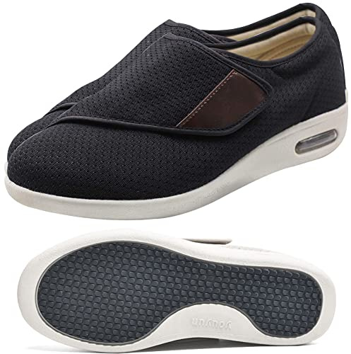 Scarpe Ortopediche Donna Comode Scarpe Terapeutiche da Esterno Scarpe Pianta Larga per Edema Artrite Piedi Gonfi Scarpe Extra Largo Pantofole Ospedale Traspirante Regolabili Larghe Scarpe,Blacka,38 EU