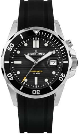 JACQUES LEMANS Herrenuhr Hybromatic Silikonband massiv Edelstahl 1-2170A