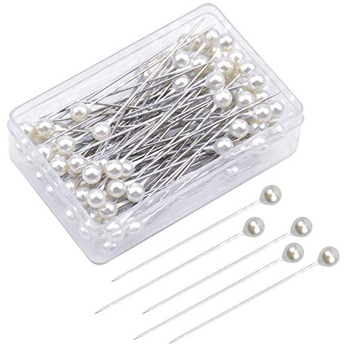 100 Spilli Dritti Sartoria Spillo Perni con Testa di Perla,Perle di Nozze Aghi con Testa,Spilli con Testa Perlata,Spilli Dritti con Testa in Perla Finta,Spilli da Sarta Testa di Perla