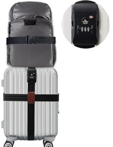 llyish 3 Stück Koffergurte Kofferband mit TSA-Zahlenschloss, Kreuz Koffergurte für 20-30 Zoll Koffer Rucksack Kofferband mit Kofferanhänger Globale Reisezubehör (Schwarz TSA)