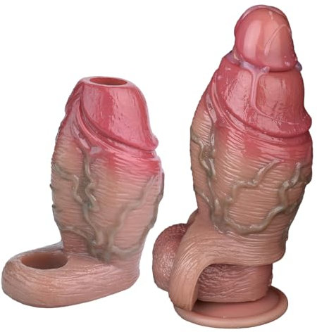 SMGKB Silikon Realistische Penishülle Penismanschetten Cock Sleeve Penissleeve für Penisvergrößerung und Zeit Verlängern Pennis Extender Sex Toys Sexspielzeug für Männer Frauen Extrem (Hautfarbe)