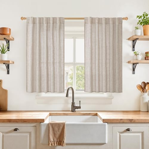 YoungsTex Short Linen Kitchen Curtains 40 Inch Length for Window Over Sink