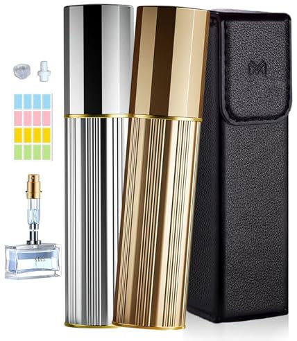 OSALALA Perfume Atomiser Travel Spray Perfume Bottle, Portable Small Refillable Perfume Atomisers Decanter for Purse Handbag Pocket Luggage, 5ml (Gold & Silver)