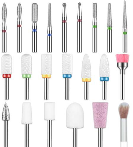 Depvko 22 Set di punte fresa unghie professionale, 3/32'' punte per trapano di sicurezza in ceramica diamantata per unghie, punte per lima elettrica per unghie per rimozione cuticole manicure pedicure