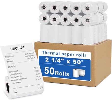 50 Rolls- 2 1/4 X 50 Thermal Receipt Paper Rolls- Fits All Pos Cash Registers, For Clover POS Cash Register Printers-Premium Quality German Paper