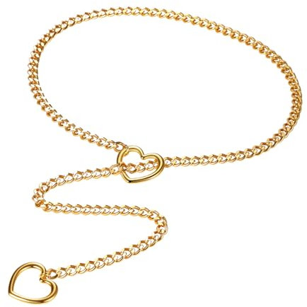 JewelryWe Choker Kette Damen Panzerkette: Y Lariat Lange Halskette Gold Edelstahl Kubanische Kette Schlupfkette mit Herz Anhänger Sexy Punk Collier Geschichtet Schlank Verstellbare Halsband