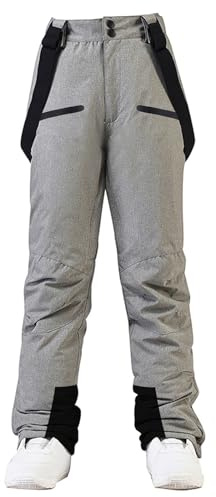 HOUZONIY Skihose für Damen, Thermo Snowboardhose, Outdoorhose für Damen, Verstellbarer Bund, mit abnehmbaren Hosenträgern, Skibekleidung(Hellgrau M)