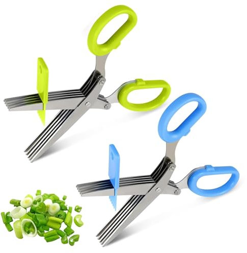 OT-NVWOZR 2 Stück Küchenschere 5 Klingen, Edelstahl Kräuterschere mit Reinigung Kamm, Küchen Schnittlauchschere Gemüseschere Gewürzschere Haushaltshelfer für Kräuter Petersilie