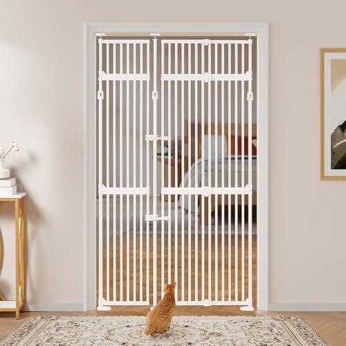 unipaws 218 cm extra hög, justerbar och utdragbar husdjursdörr (218–250 cm B x 89–129 cm L), med 3 stödstänger, dubbellås, tryckmontering, ingen borrning krävs